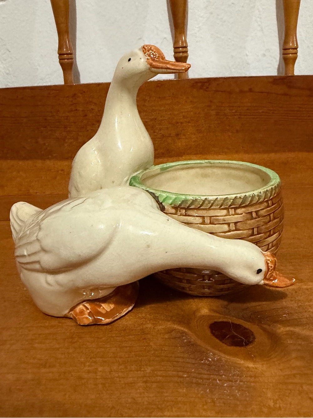 Vintage Made in Japan Ceramic Geese Basket Planter Cottagecore Goose Decor